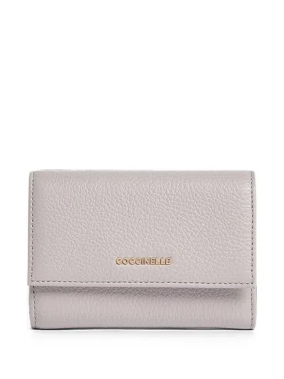 Coccinelle Medium Metallic Logo-plaque Pebbled Wallet In Gray