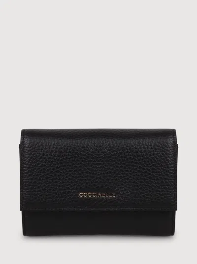 Coccinelle Medium Metallic Soft Wallet In Black