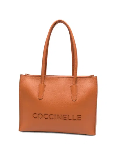 Coccinelle Medium Myrtha Logo-debossed Tote Bag In Orange
