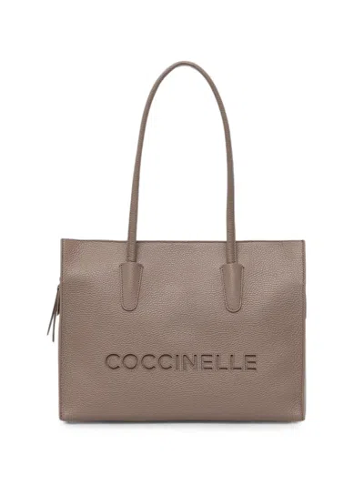 Coccinelle Medium Myrtha26 Logo-debossed Grained Leather Tote Bag In Brown
