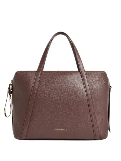 Coccinelle Medium Nory Grained Leather Tote Bag In Brown