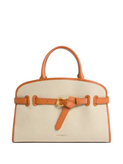 Coccinelle Medium Sabine Contrast-trim Buckled Tote Bag In Neutral