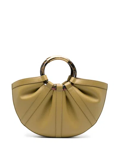 Coccinelle Medium Shell Pleated Tortoiseshell-handle Tote Bag In Brown