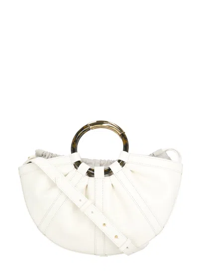 Coccinelle Medium Shoulder Bag With Tortoiseshell Accents And Removable Lining In White