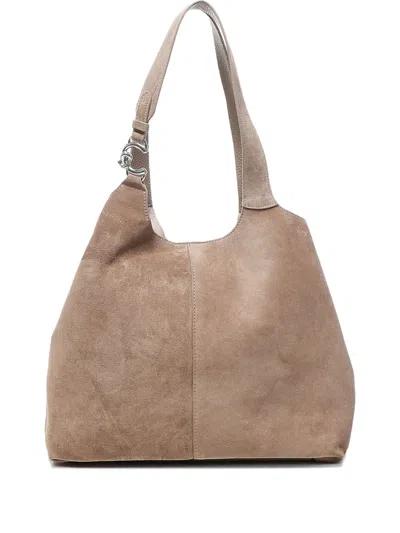 Coccinelle Medium Suede Cufflink Shoulder Bag In Brown