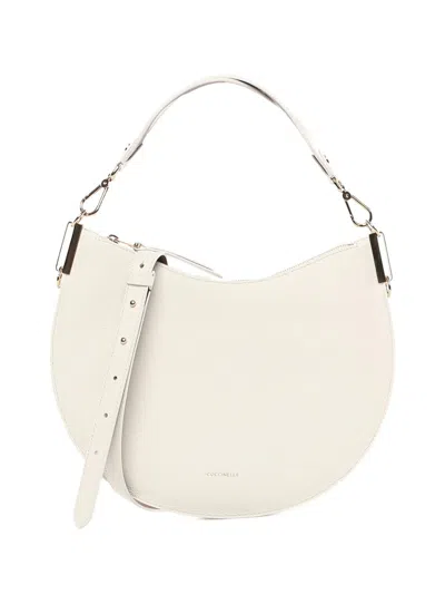 Coccinelle Medium Sunup Zip Leather Shoulder Bag In White