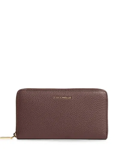 Coccinelle Metallic Grained Leather Wallet In Brown
