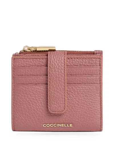 Coccinelle Metallic Grained Leather Wallet In Pink