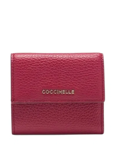 Coccinelle Metallic Grained Leather Wallet In Pink