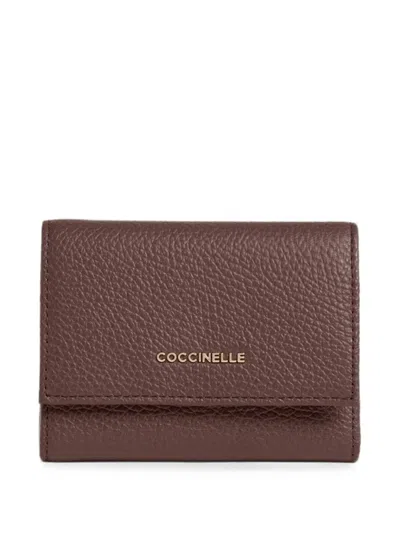 Coccinelle Metallic Grained Leather Wallet In Brown