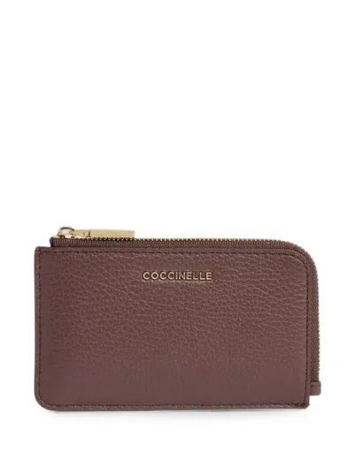 Coccinelle Metallic Logo-print Card Holder In Brown