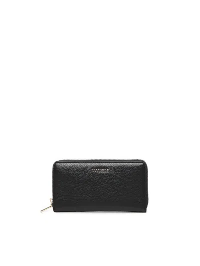 Coccinelle Metallic Sof Black Leather Grain Zip Wallet