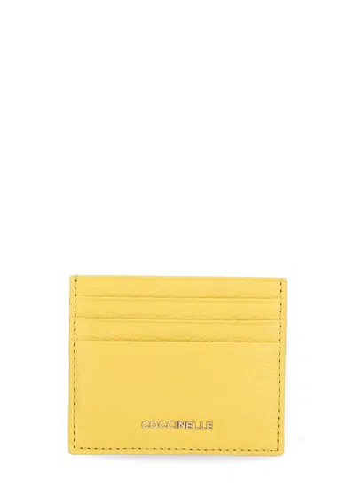 Coccinelle Metallic Soft Cards Holder In Yellow