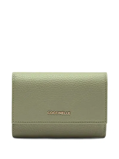Coccinelle Metallic Soft Leather Trifold Wallet In Green