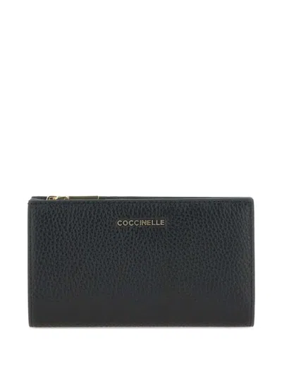 Coccinelle Metallic Soft Leather Wallet In Black