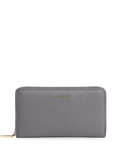 Coccinelle Metallic Soft Leather Wallet In Gray