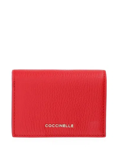 Coccinelle Metallic Soft Logo-lettering Pebbled Wallet In Red