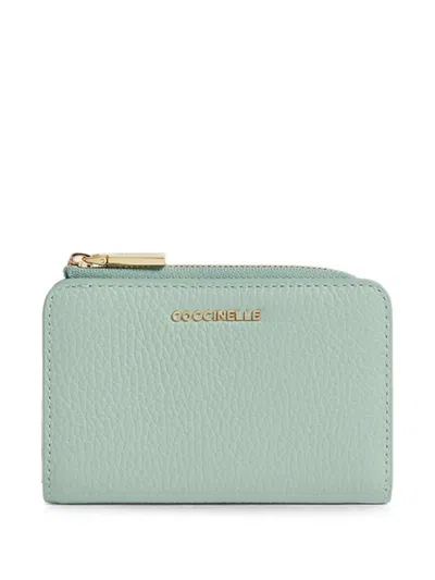 Coccinelle Metallic Soft Logo-plaque Pebbled-leather Wallet In Blue
