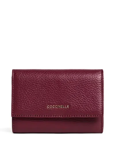 Coccinelle Metallic Trifold Leather Wallet In Red
