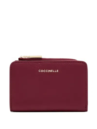 Coccinelle Metallic Zip-around Leather Wallet In Burgundy