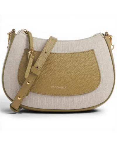 Coccinelle Mini Bag C-easy Canvas Natural Woman In Canvas And Leather In Brown
