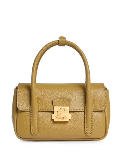 Coccinelle Mini C-me Lock Grained-leather Tote Bag In Brown