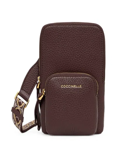 Coccinelle Mini  Pixie Pebbled Leather Phone Bag In White