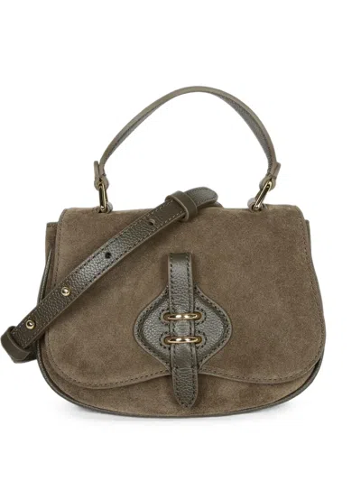 Coccinelle Mini Mavery Pebbled Leather-trim Suede Tote Bag In Brown