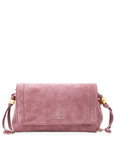Coccinelle Mini Thess Logo-lettering Suede Shoulder Bag In Pink