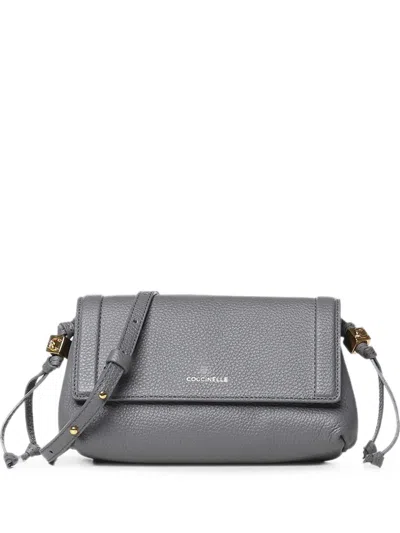 Coccinelle Mini Thess Pebbled Leather Shoulder Bag In Gray
