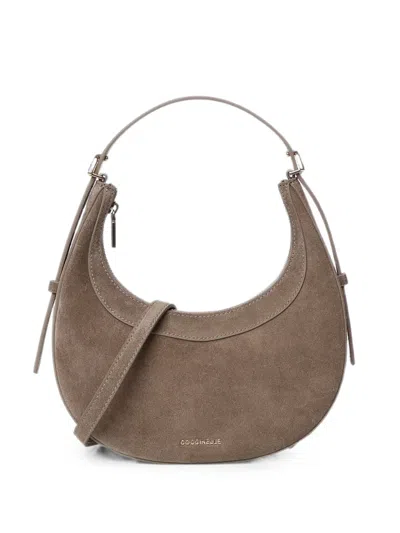 Coccinelle Mini Whisper Suede Crescent Tote Bag In Brown