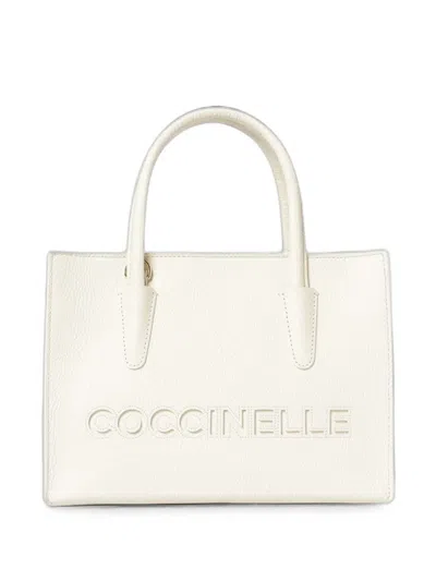 Coccinelle Myrtha Grained Leather Tote Bag In White