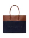 Coccinelle Myrtha Leather-trimmed Denim Tote Bag In Blue
