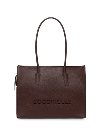 Coccinelle Myrtha26 Logo-embossed Leather Tote Bag In Brown