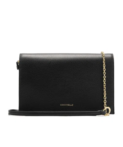 Coccinelle Natural Dandy Foldover-top Shoulder Bag In Black