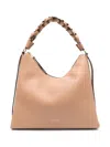 Coccinelle Medium Beige Leather Handbag With Woven Handle In Brown