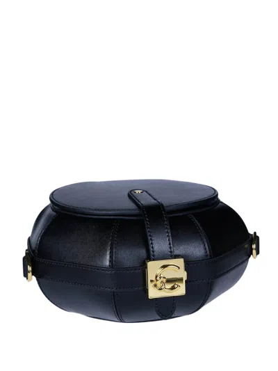 Coccinelle Oval-shaped Leather Shoulder Bag With Gold Hardware In Black