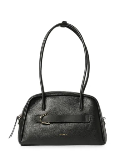 Coccinelle Paki Grained Leather Shoulder Bag In Black