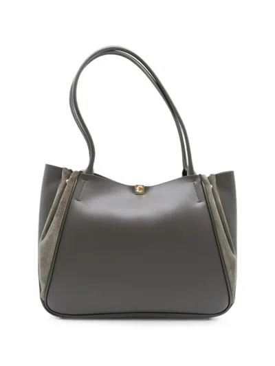 Coccinelle Pansy Leather Suede-panel Tote Bag In Grey