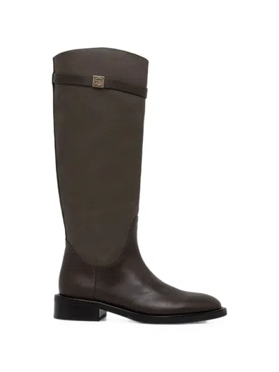Coccinelle Pansy Logo-plaque Knee-high Boots In Brown
