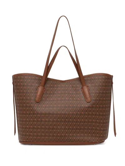Coccinelle Patterned Shopper Tote Bag In Brown