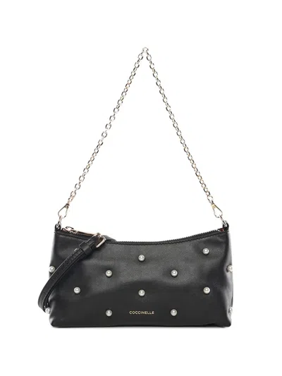 Coccinelle Pearl-detail Chain-strap Shoulder Bag In Black