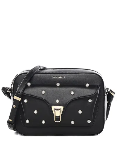 Coccinelle Pearl-embellished Shoulder Bag In Black