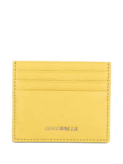 Coccinelle Pebbled Leather Cardholder In Yellow