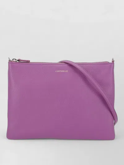 Coccinelle Pebbled Leather Clutch Pochette Removable Shoulder Strap In Purple
