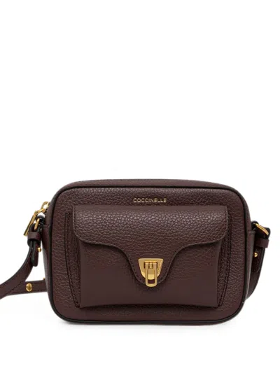Coccinelle Pebbled Leather Crossbody Bag In Brown