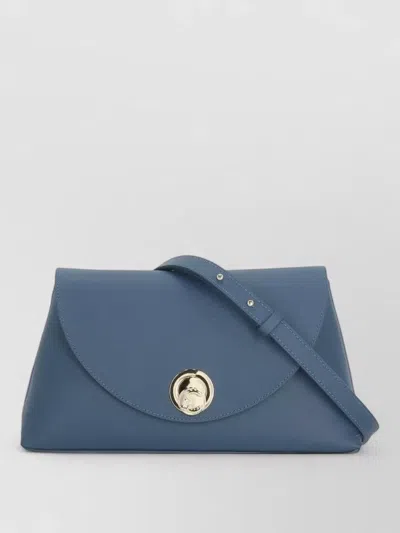 Coccinelle Pebbled Leather Shoulder Clutch Gold Tone In Blue