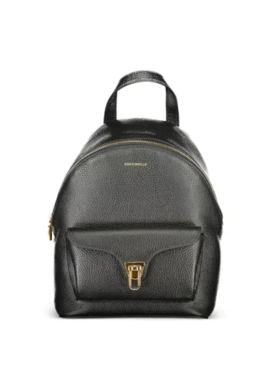 Coccinelle Pebbled Leather Small Backpack In Black