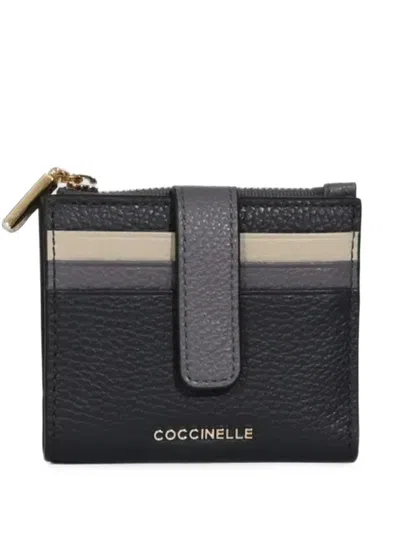 Coccinelle Pebbled Tricolour Wallet In Black