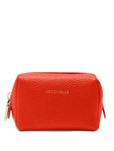 Coccinelle Pebbled-leather Makeup Bag In Red